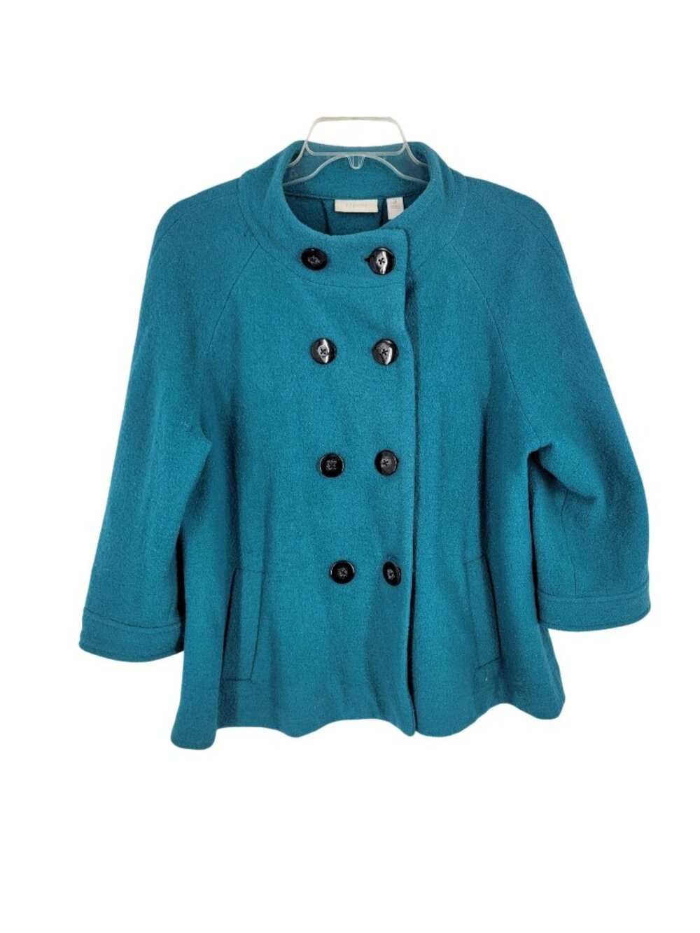 Chicos 3 Teal Wool Blend Jacket Double Breasted Swing Coat Cottagecore XL